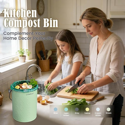 AOSION Countertop Compost Bin Kitchen,Odorless Indoor Compost Bin with Lid | 1 Gallon Composter Container,Removable Inner Bucket,50 Compost Bags,2 Carbon Filters,ideal for food scraps,coffee grounds