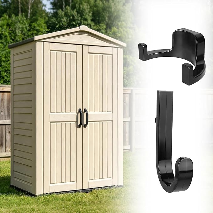 12 PCS ABS Storage Shed Tool Hooks, Black J-Shape and U-Shape Wall Mount Hooks for Organizing Garden Tools Like Shovels and Rakes in Sheds & Garages