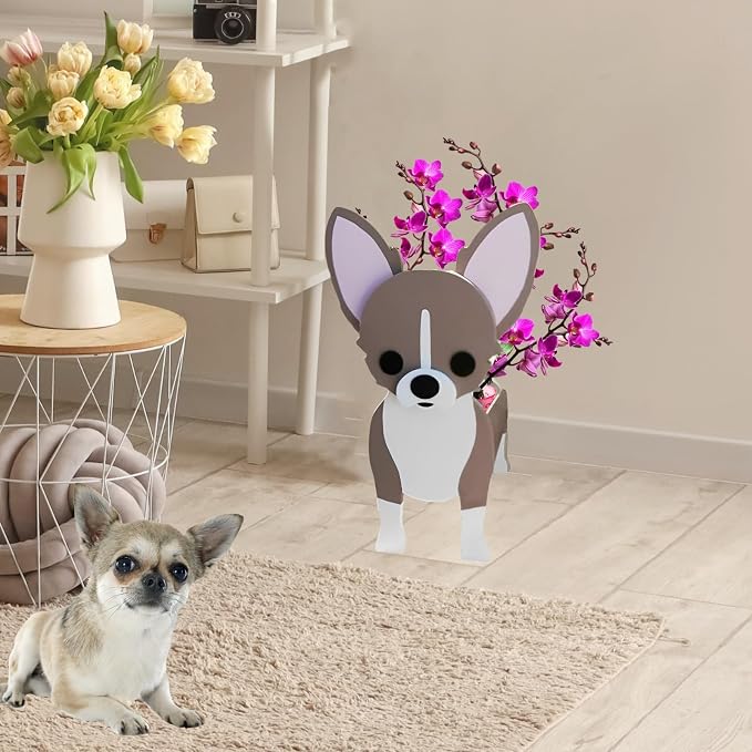 Chihuahua Dog Planter Pots, 9.45 x 8.66 x 13.39 Inches | Dog Flower Pot, Cute Animal Shaped Plant Pot, Gifts for Women & Pet Lovers, Indoor Outdoor Garden Home Office Decor