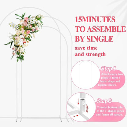 Wokceer White Metal Wedding Arch Stand Set of 3 Sizes 8FT, 7.2FT, 6.6FT for Wedding Ceremony, Baby Shower, Birthday Party, Garden Decoration