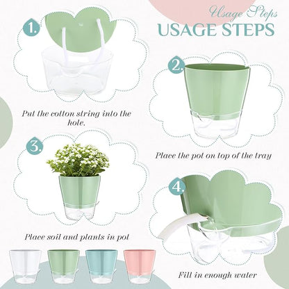 Funnymoom 6 Pack 6 Inch Self Watering Plant Pots Self Watering Planters with with Visual Reservoir and Drainage Hole Plastic Flower Pots for Indoor Plants African Violets Flowers