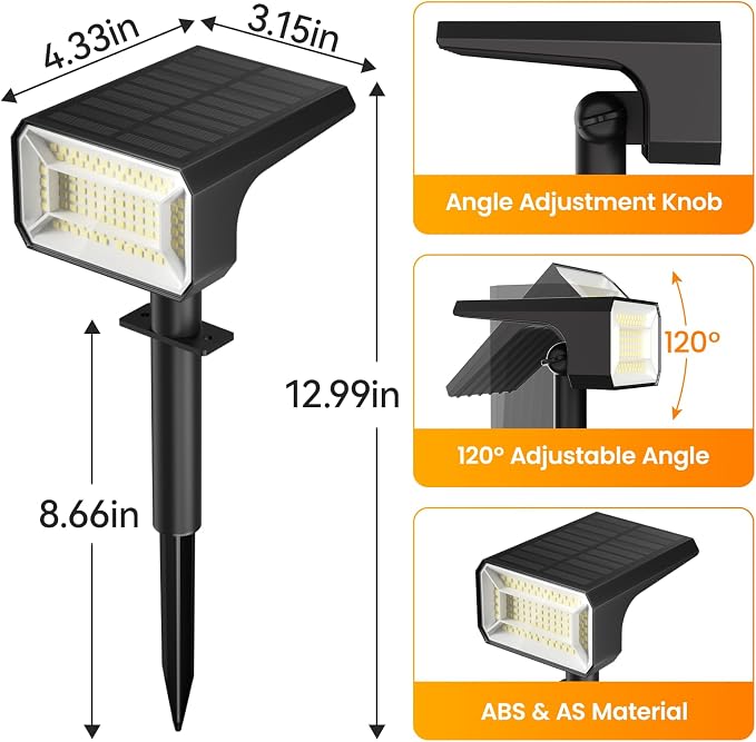 Fabrito Upgraded Solar Spot Lights Outdoor IP67 Waterproof 8 Pack, [108 LEDs, 4 Modes, 800LM] Dusk to Dawn Spotlights for All Night, 2-in-1 Solar Landscape Lights for Garden, Yard, Tree, Warm White