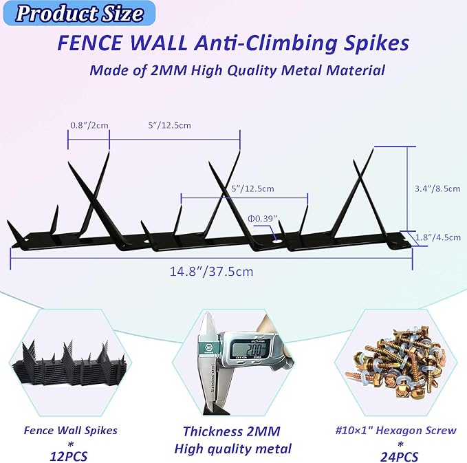 Metal Anti Climb Spikes for Fences and Walls, Effectively Avoided Invaders Climbing Attempts.(Size 178 inches)