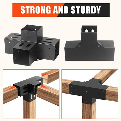 2 Pcs 4"x 4" Pergola Brackets(Actual Fit : 3.6“x3.6“) Post | 4-Way 90° Right Angle Corner Bracket|DIY Pergola Kit with Black Powder Support Gazebos|Patio PergolasCoated