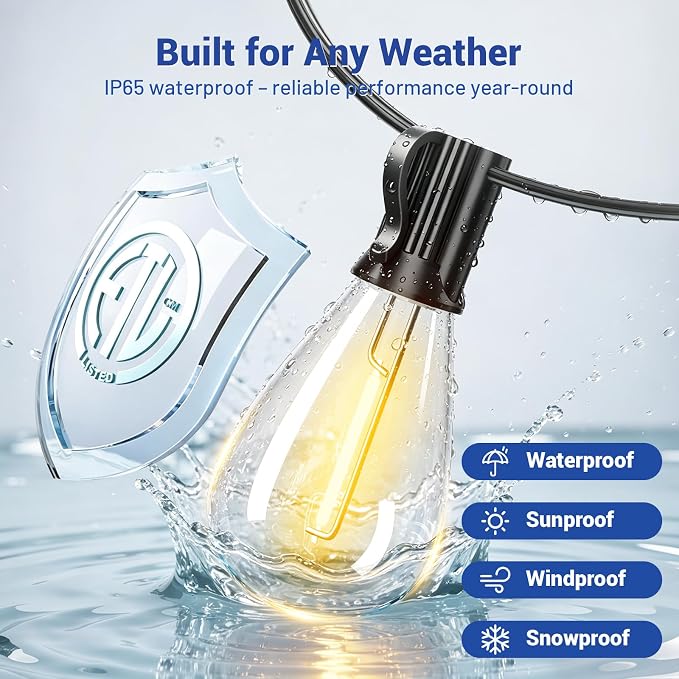 150FT Outdoor String Lights with Remote & Dimmable, 55+2 Shatterproof Waterproof Bulbs, Dimmable Outside Hanging Patio Lights for Backyard, Porch, Deck, Garden 2200K Warm White
