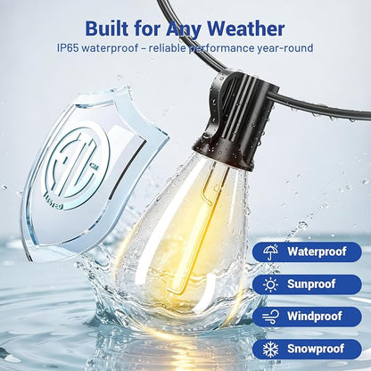 150FT Outdoor String Lights with Remote & Dimmable, 55+2 Shatterproof Waterproof Bulbs, Dimmable Outside Hanging Patio Lights for Backyard, Porch, Deck, Garden 2200K Warm White