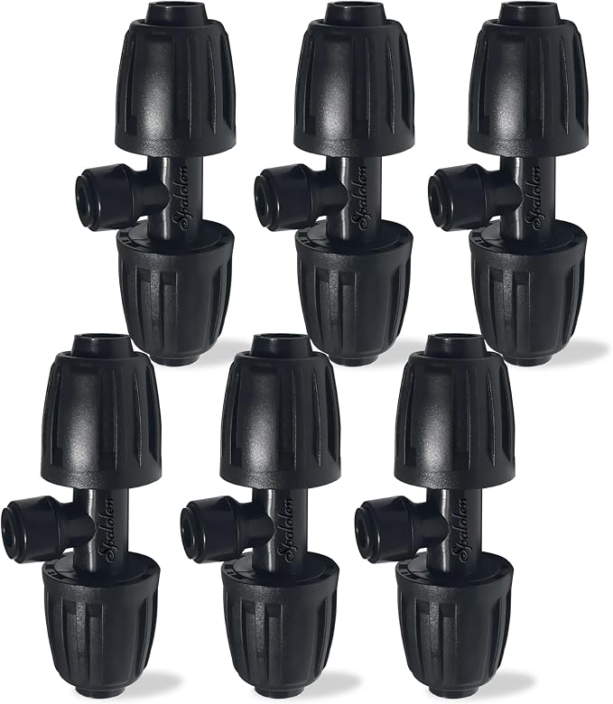 6 Pack 1/2'' to 1/4'' Drip Irrigation Fittings, Push-to-Connect 3 Way Drip Irrigation Part Barbed Tee Connectors, Anti-Leak Locked Splitter Fitting for 1/2" Irrigation Tubing (0.6''-0.67''OD)