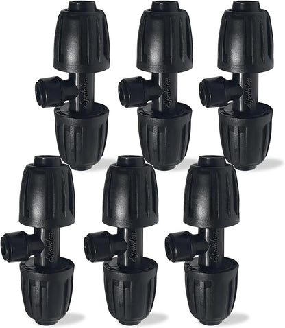 6 Pack 1/2'' to 1/4'' Drip Irrigation Fittings, Push-to-Connect 3 Way Drip Irrigation Part Barbed Tee Connectors, Anti-Leak Locked Splitter Fitting for 1/2" Irrigation Tubing (0.6''-0.67''OD)