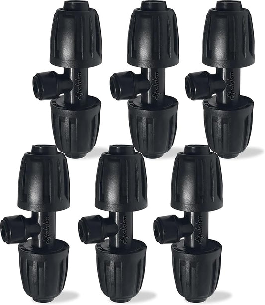 6 Pack 1/2'' to 1/4'' Drip Irrigation Fittings, Push-to-Connect 3 Way Drip Irrigation Part Barbed Tee Connectors, Anti-Leak Locked Splitter Fitting for 1/2" Irrigation Tubing (0.6''-0.67''OD)
