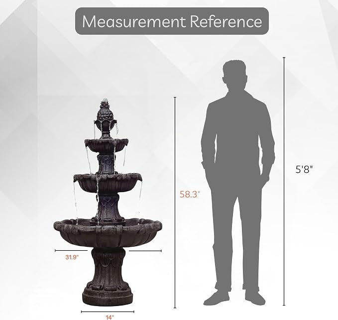 XBrand 58.3" 3-Tier Outdoor Freestanding Water Fountain - Classic Leaf Design, Brown Resin, Large Bird Bath with Pump - Ideal for Yard, Lawn and Garden, Porch Décor
