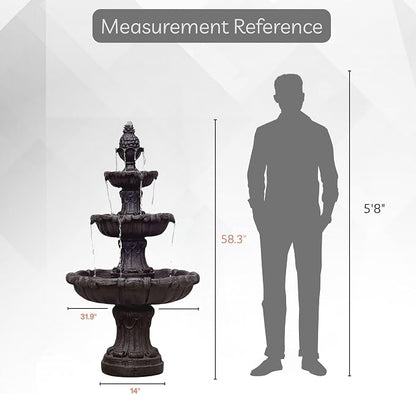 XBrand 58.3" 3-Tier Outdoor Freestanding Water Fountain - Classic Leaf Design, Brown Resin, Large Bird Bath with Pump - Ideal for Yard, Lawn and Garden, Porch Décor