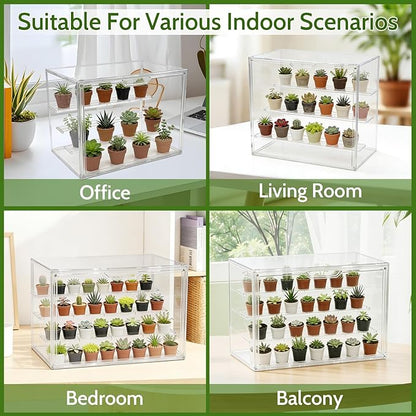 Clear Mini Greenhouse Indoor, Small Stackable Tabletop Portable Green House with Magnetic Door for Plant Seed Germination, Home Gardening Display,etc. (14.2x8.7x10.6in, 1 Pack)