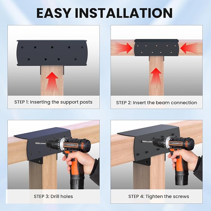2 Pcs 4"x 4" 3-Way T-Shape Pergola Bracket Kit (Actual:3.6 "x3.6 ) | Woodwork Right Angle Corner DIY Brackets For Gazebos|Carports log|Cabins and Other Outdoor Structures.
