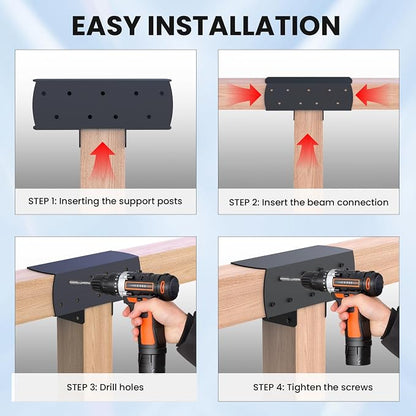 2 Pcs 4"x 4" 3-Way T-Shape Pergola Bracket Kit (Actual:3.6 "x3.6 ) | Woodwork Right Angle Corner DIY Brackets For Gazebos|Carports log|Cabins and Other Outdoor Structures.