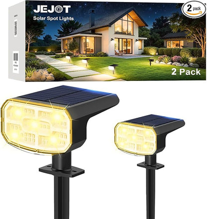 JEJOT Solar Lights Outdoor Waterproof IP65, Super Bright LED, 3000K 2 Lighting Modes, Solar Powered Yard Garden Solar Spot Lights for Outside Landscape Auto On/Off -2 Pack