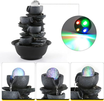 Dyna-Living Tabletop Water Fountain Indoor Waterfalls Fountains with Colored LED Light Decorative Tabletop Fountain with Automatic Pump, Desktop Indoor Water Fountains for Office Relaxing
