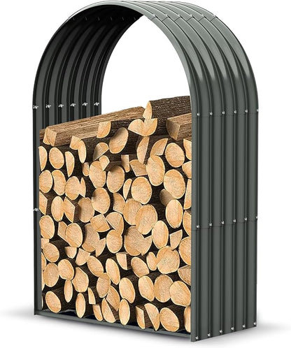 ANLEOLIFE Arch Tall Outdoor Firewood Rack with Corrugated Steel Roof | Alloy Steel Log Holder; 22-Gauge Powder-Coated Galvanized Panels; 18"D x 36"W x 54"H; Open-Sided Airflow; Round Crossbars