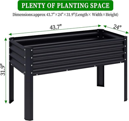 Galvanized Raised Garden Bed with Legs, 43×24×32in Large Metal Elevated Raised Planter Box with Drainage Holes for Backyard, Patio, Balcony, 400lb Capacity,Black