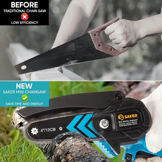 Saker Mini Chainsaw,Portable Electric Chainsaws Cordless,Handheld Chain Saw Pruning Shears Chain Saws for Tree Branches,Courtyard,Household and Garden,Gift for Men Dad Husband Women