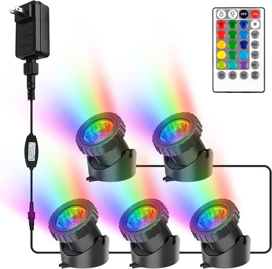 RGB Pond Lights with Timer, LED Underwater Submersible Colorful Landscape Spotlights, 98ft Remote Control IP68 Waterproof Fountain Lights for Fish Aquarium Tank Garden Yard Pool (Set of 8)