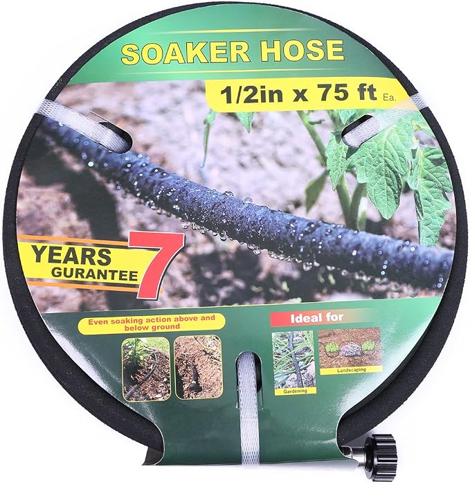 Taisia 1/2" Soaker Hose Kit 75 ft Round Rubber Garden Soaker Hoses, Heavy Duty Drip Hose for Watering Irrigation, Water Seeper Soaker Hoses for Garden, Lawn and Plants