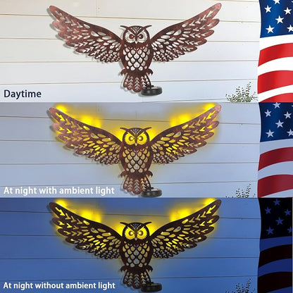Metal Owl Outdoor Wall Decor with 35 Led Solar Lights- 23" Outdoor Fence Wall Art Decor, Gift for Mom Grandma Women Birthday Gardening,Hanging Decoration for Garden Patio Porch Yard