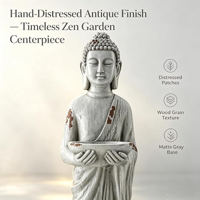 42" Extra-Large Buddha Outdoor Statue with Birdfeeder, Tall Zen Meditative Buddha Figures, Durable Weatherproof MGO Sculpture for Garden, Patio, Yard, Porch or Indoor Home Decor