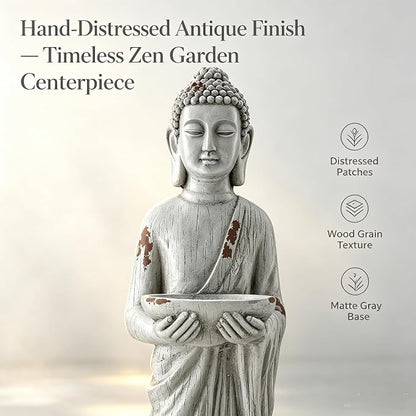 42" Extra-Large Buddha Outdoor Statue with Birdfeeder, Tall Zen Meditative Buddha Figures, Durable Weatherproof MGO Sculpture for Garden, Patio, Yard, Porch or Indoor Home Decor