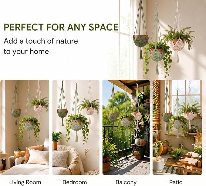 Shappy 3 Pack Boho Macrame Plant Hanger, Large Hanging Planter Plant Holder Pot Hanger Hanging Basket Wall Planters, Plants Lover Gift for Indoor Garden (Classic,Avocado Green,Bean Green,Cream)