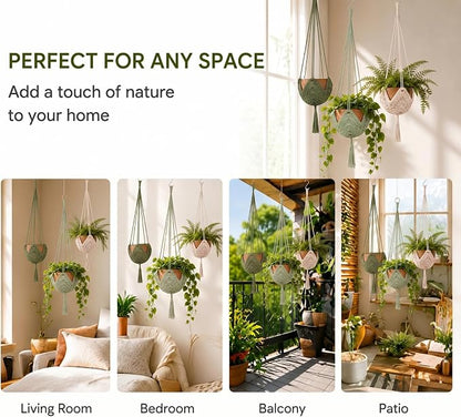 Shappy 3 Pack Boho Macrame Plant Hanger, Large Hanging Planter Plant Holder Pot Hanger Hanging Basket Wall Planters, Plants Lover Gift for Indoor Garden (Classic,Avocado Green,Bean Green,Cream)