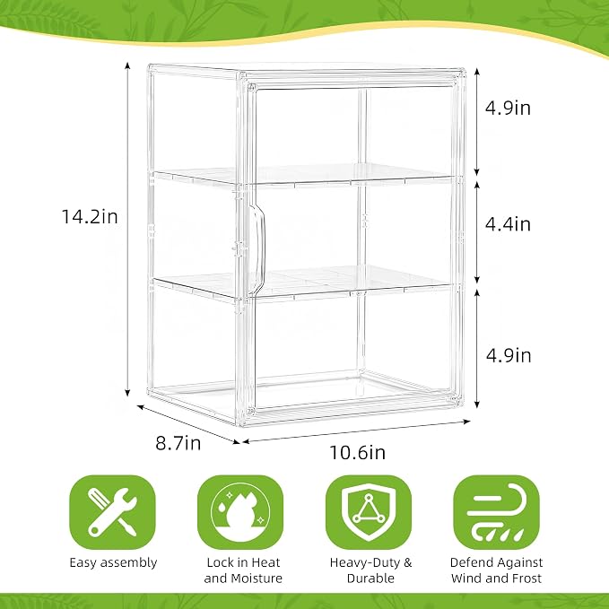 Mini Greenhouse Indoor with Magnetic Door, L-2tier-2pcs | Strong Heat & Moisture Retention, Blocks Wind & Frost, Adjustable Shelf Height, Magnetic Door, Tool-Free Easy Assembly