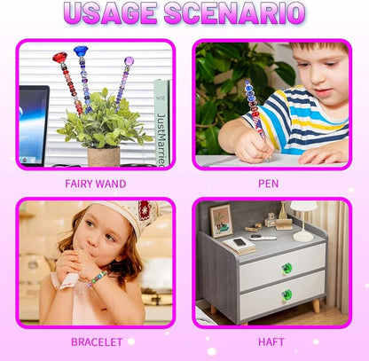 AIPRIDY DIY Crystal Beaded Fairy Wand Garden Stakes Kit, Colorful Decorative Wands with Assembly Guide, 12 or 10 Inch Threaded Rods,Outdoor Garden Decoration Set (238, Rainbow+Hybrid Top)