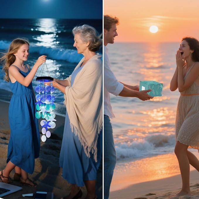 (New) Solar Wind Chime for Outside, Solar Hanging Wind Chime Lights, Gift for Women Grandma Mom Wife Sister Girls, LED Decorative Mobile Lights for Garden Yard Patio Decorations - Blue