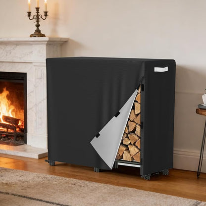 AKEfit 4ft Firewood Racks Cover,Heavy Duty Waterproof Outdoor Logs Holder Stand Cover with Velcro-Black