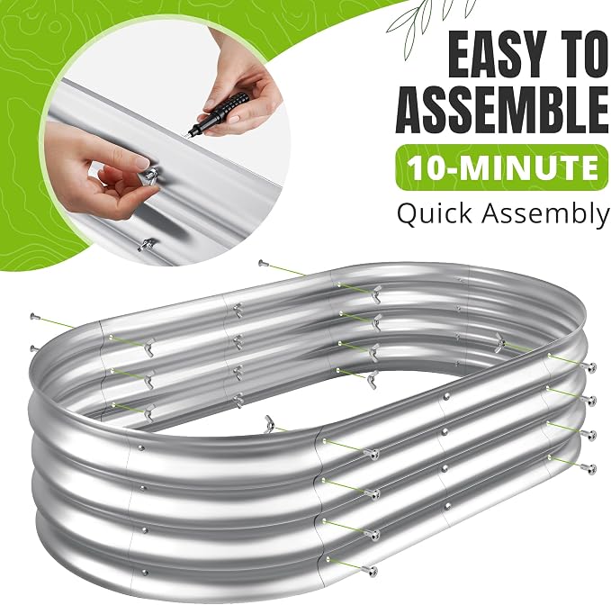 Sponvatt Raised Garden Bed - Outdoor Galvanized Raised Garden Bed Planter Boxes, Large Oval Metal for Gardening Planter Box Kit,Suitable for Vegetables,Herbs, and Flowers Silver (4x2x1Ft)