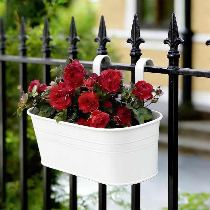 RIOGOO Hanging Planters, Set of 4, Metal Iron Flower Pots with Detachable Hook, White, 10.7" Diameter, Indoor and Outdoor Wall Decor