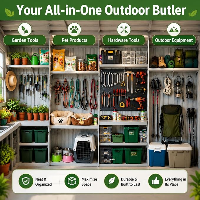 6x9 FT Outdoor Storage Shed with 2 Clear Openable Windows,Waterproof Metal Building Backyard Shed w/Windowsill & Garden Bed Flower Rack,Lockable Double Doors Tool Shed,Waterproof,for Yard,Gray