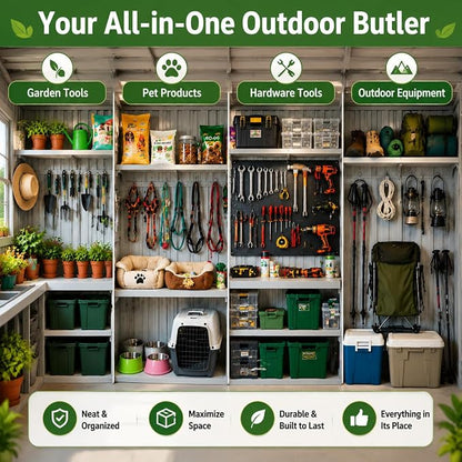 6x9 FT Outdoor Storage Shed with 2 Clear Openable Windows,Waterproof Metal Building Backyard Shed w/Windowsill & Garden Bed Flower Rack,Lockable Double Doors Tool Shed,Waterproof,for Yard,Gray