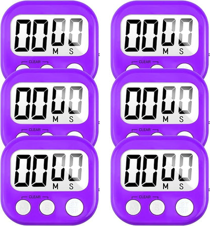 6 Pack Digital Kitchen Timer for Cooking Big Digits Loud Alarm Magnetic Backing Stand Cooking Timers for Baking Purple