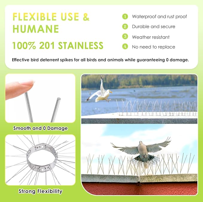 Pigeon Spikes Stainless Steel Bird Spikes for Outside to Keep Birds Away 19 Pack 15ft Coverage Bird Spikes Wire Prevention Spikes for Small Bird Squirrel for Fence Roof Blacony