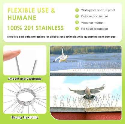 Pigeon Spikes Stainless Steel Bird Spikes for Outside to Keep Birds Away 49 Pack 40ft Coverage Bird Spikes Wire Prevention Spikes for Small Bird Squirrel for Fence Roof Blacony