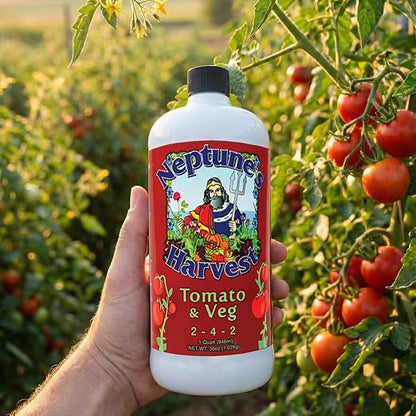 Neptune’s Harvest Organic Tomato & Vegetable Plant Fertilizer (2-4-2) - Liquid Plant Food w/Fresh Fish, Seaweed, Molasses, Yucca Extract, & Humic Acids - for Vegetable Garden (Quart (Single))