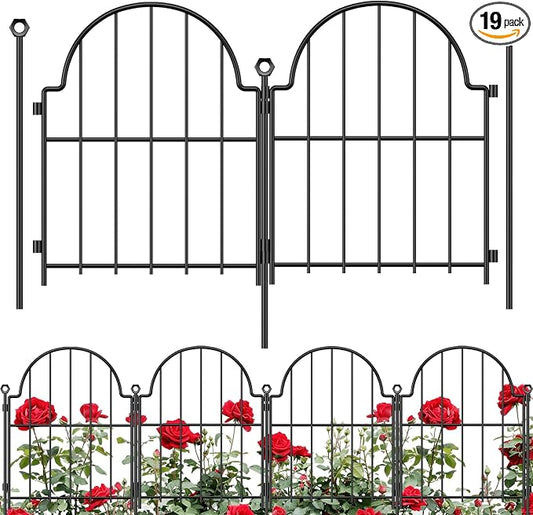 Blingluck Decorative Garden Fence, 17 in(H) x 21 ft(L) Arched Rustproof Metal No Dig Garden Fence Border, Ground Stake Animal Barrier Fence for Rabbit, Outdoor Decor for Yard & Patio,19 Pack