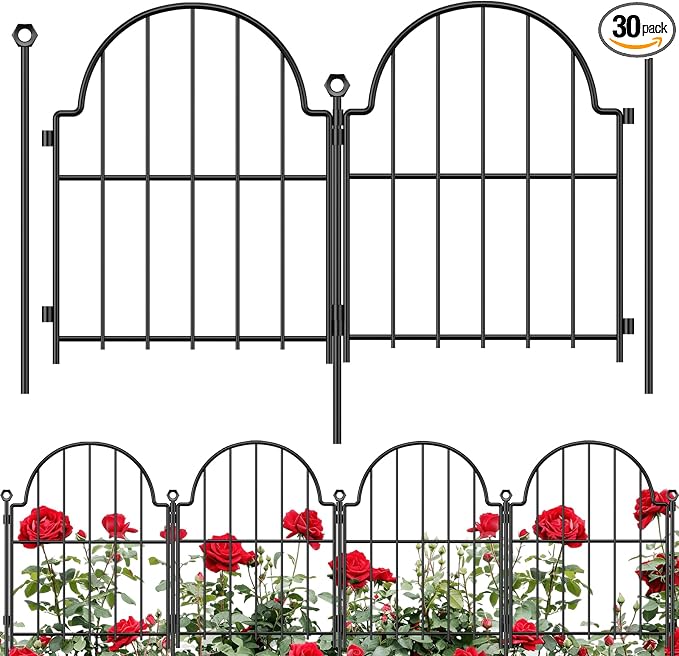30 Pack Decorative Garden Fence, 17 in(H) x 31 ft(L) Arched Metal No Dig Fence, Ground Stake Animal Barrier Fence for Rabbit Dog, Outdoor Decor for Yard & Patio, Flower Bed Edging