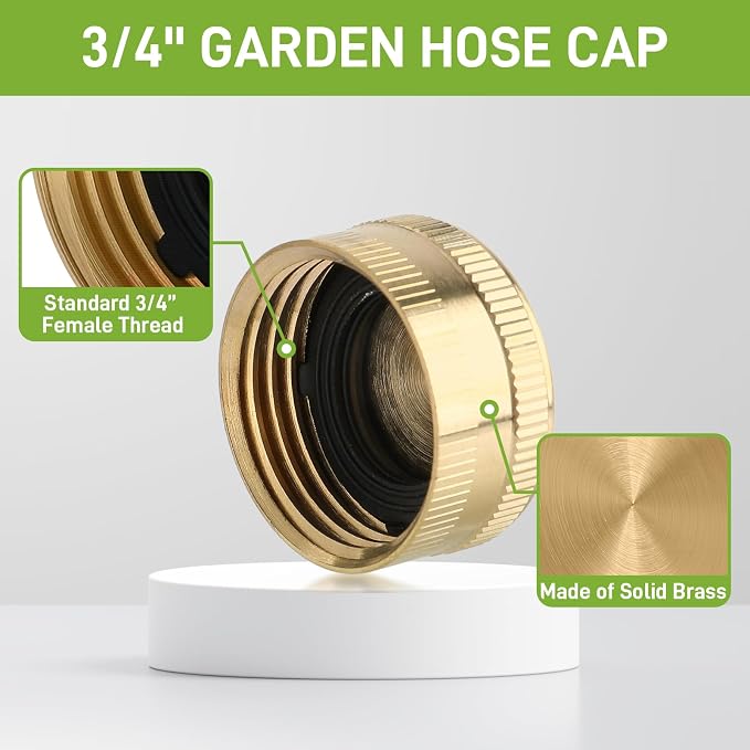 12PCS 3/4" Garden Hose Cap Garden Hose Connector Brass Cap with Washer Female Fitting Cap