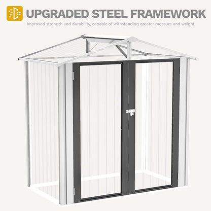 DWVO 6x4ft Small Tool Storage Shed, Lockable Doors, and Sloped Roof, Oversized Steel Outdoor Storage Shed for Garden, Patio, Garage, Backyard, Lawn - White