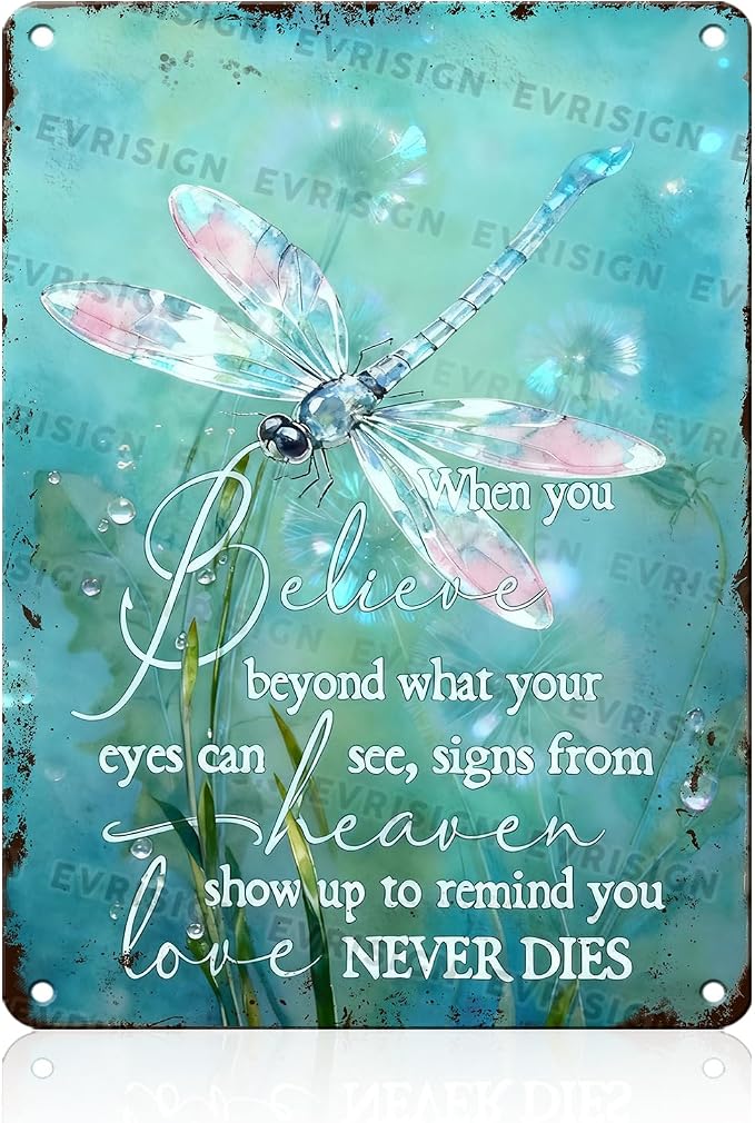Dragonfly Motivational Metal Tin Sign When You Believe Beyond What Your Eyes Can See For Motivational Decor Lovers Office Home Patio Porch Wall Art Inspirational Decor 12x16inch