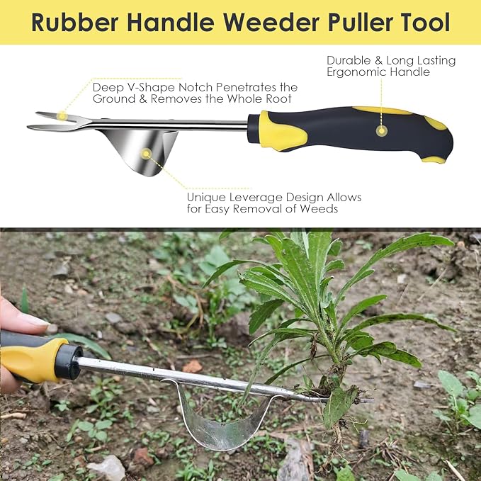 Weed Puller Tool, 3 Pack Weed Remover Tool, 6-Tine Uprooting Weeding Tools, Uprooting Puller & Crevice Weeder, Stainless Steel Garden Tools for Deep Roots, Farm & Backyard