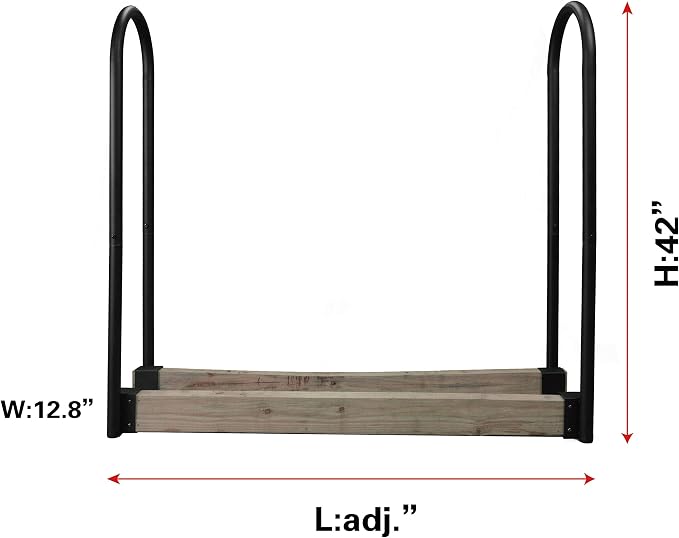 Fire Beauty Firewood Log Rack Adjustable Bracket Kit, Fireplace Wood Storage Holder,Black Powder,Coated Steel, Outdoor and Indoor(Adjustable)