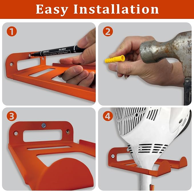 Weed Eater Hanger, Heavy Duty Trimmer Wall Mount Rack for Garage Tool Storage, Metal Weed Wacker Holder Organizer for Grass Trimmer, Blower & Garden Power Tools, Shed Wall Mount Bracket (Orange-1pack)